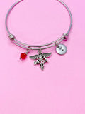 Silver Medical Assistant MA Caduceus Charm Bracelet, N2125A