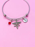 Silver Medical Assistant MA Caduceus Charm Bracelet, N2125A