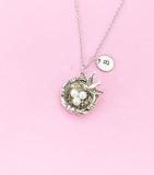 Silver Bird Nest Charm Necklace, N159