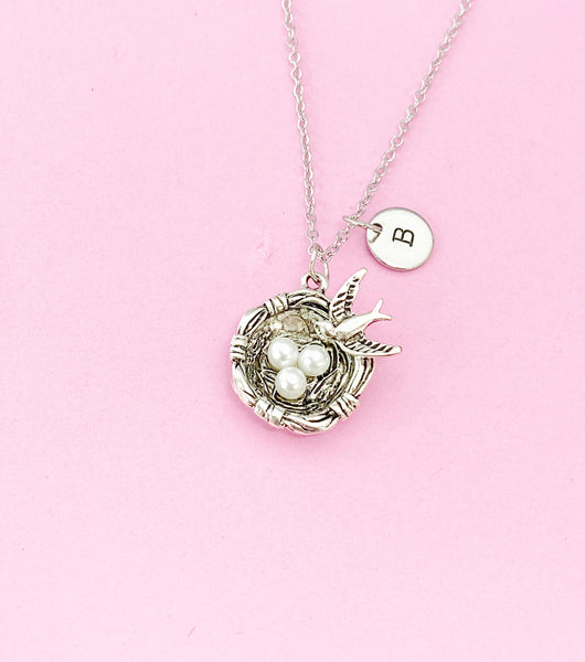 Silver Bird Nest Charm Necklace, N159