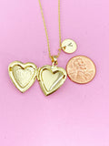 Gold Heart Locket Necklace, Love, Keepsake Photo Frame, N4044