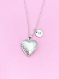 Silver Heart Locket Necklace, Keepsake Photo Frame, N4519