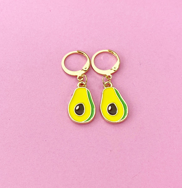 Gold Avocado Charm Earrings, Avocado Foodie Charm Earrings, N4202B