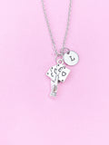 Poker Card Charm Necklace, Initial Stainless Steel Chain, Gambling Gift