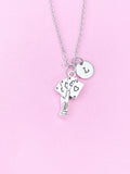 Poker Card Charm Necklace, Initial Stainless Steel Chain, Gambling Gift