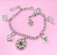 Silver Kitchen Mixer Bake Pan Measuring Cup Cookbook Cupcake Bundt Pan Cake Charm Bracelet, N4951