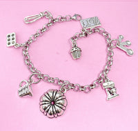 Silver Kitchen Mixer Bake Pan Measuring Cup Cookbook Cupcake Bundt Pan Cake Charm Bracelet, N4951
