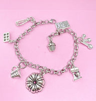 Silver Kitchen Mixer Bake Pan Measuring Cup Cookbook Cupcake Bundt Pan Cake Charm Bracelet, N4951