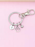 Paw Print Keychain, Initial Charm, Pet Memorial, Veterinarian Gift