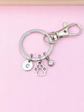 Paw Print Keychain, Initial Charm, Pet Memorial, Veterinarian Gift