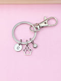 Paw Print Keychain, Initial Charm, Pet Memorial, Veterinarian Gift