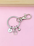 Paw Print Keychain, Initial Charm, Pet Memorial, Veterinarian Gift