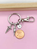 Silver Medical Syringe Caduceus Charm Keychain, Gifts for Medical School, Phlebotomy Phlebotomist, N1977