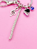 Musician Keychain, Silver Grand Piano, Flute and a Treble Clef Charm, N5700A