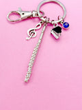 Musician Keychain, Silver Grand Piano, Flute and a Treble Clef Charm, N5700A