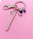 Musician Keychain, Silver Grand Piano, Flute and a Treble Clef Charm, N5700A