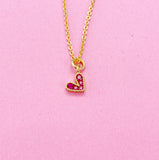 Gold Tiny Heart Charm Necklace, Pink Cubic Zirconia Heart Charm, Valentine Gifts, N2347
