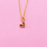 Gold Tiny Pink Cubic Zirconia Heart Charm Necklace, N2347