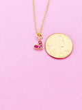 Gold Tiny Pink Cubic Zirconia Heart Charm Necklace, N2347