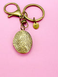 Bronze Flower Locket Keychain, Keepsake Photo Frame, Personalized Initial Keychain, N4918