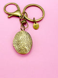 Bronze Flower Locket Keychain, Keepsake Photo Frame, Personalized Initial Keychain, N4918
