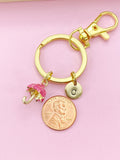 Gold Pink Umbrella Charm Keychain, N4781