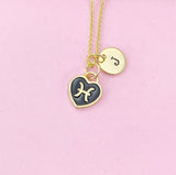 Gold Pisces Heart Charm Necklace, Constellations Option, Constellation Jewelry, N3818
