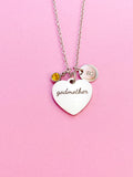 Silver Godmother Heart Charm Necklace, Stainless Steel Godmother Jewelry, D108