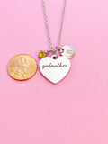 Silver Godmother Heart Charm Necklace, Stainless Steel Godmother Jewelry, D108