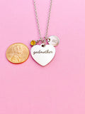Silver Godmother Heart Charm Necklace, Stainless Steel Godmother Jewelry, D108