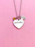 Silver Godmother Heart Charm Necklace, Stainless Steel Godmother Jewelry, D108