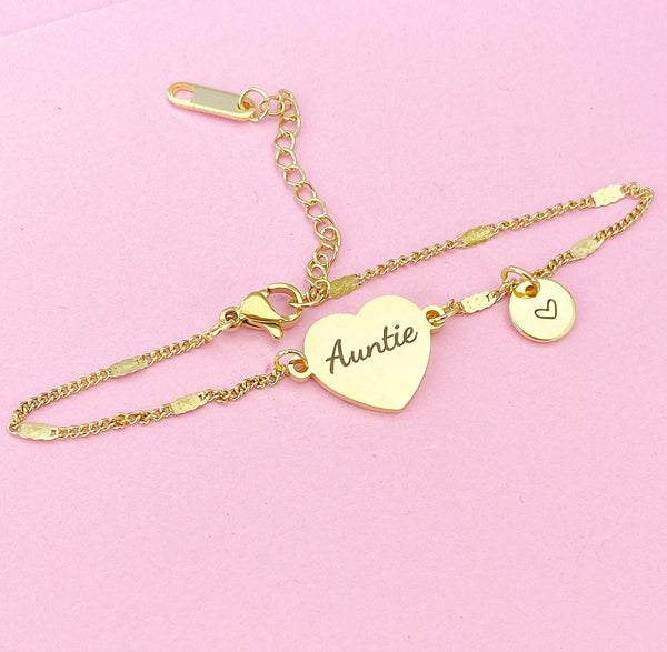 Gold Auntie Bracelet, Aunt Jewelry, Aunt Gift, D473