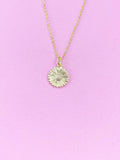 Gold Sunflower Charm Necklace, Dainty Brass Chain