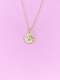 Gold Sunflower Charm Necklace, Dainty Brass Chain
