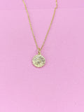Gold Sunflower Charm Necklace, Dainty Brass Chain