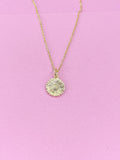 Gold Sunflower Charm Necklace, Dainty Brass Chain