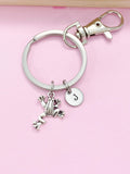 Frog Keychain, Silver Frog Charm Keychain, Frog Jewelry, Personalized Keychain, Initial Charm, Initial Keychain, N5034Z