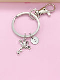 Frog Keychain, Silver Frog Charm Keychain, Frog Jewelry, Personalized Keychain, Initial Charm, Initial Keychain, N5034Z