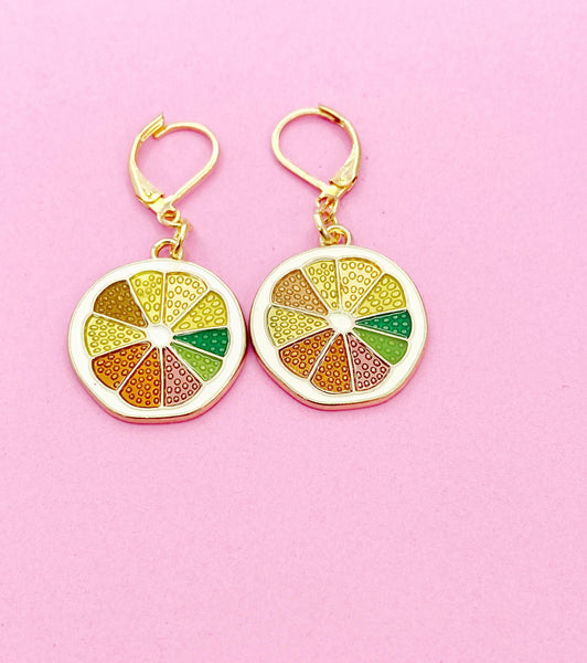 Gold Lemon Slice Charm Earrings, N3221