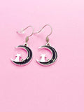 Silver Black Cat on the Moon Charm Earrings Gift, N3006