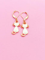 Rose Gold Cute White Cat Earrings, Halloween Jewelry Gift, N2995