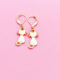 Rose Gold Cute White Cat Earrings, Halloween Jewelry Gift, N2995