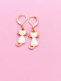 Rose Gold Cute White Cat Earrings, Halloween Jewelry Gift, N2995