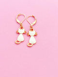 Rose Gold White Enamel Cat Dangle Earrings