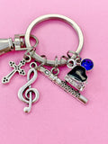 Musician Keychain, Silver Cross Grand Piano, Flute and a Treble Clef Charm, N5700B