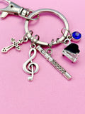Musician Keychain, Silver Cross Grand Piano, Flute and a Treble Clef Charm, N5700B