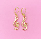 Gold Treble Clef Music Note Charm Earrings, N5802