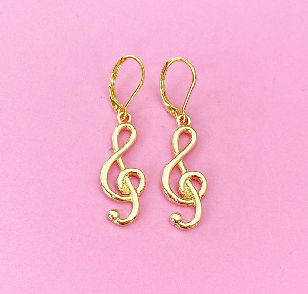 Gold Treble Clef Music Note Charm Earrings, N5802
