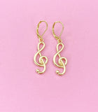 Gold Treble Clef Music Note Charm Earrings, N5802