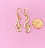 Gold Treble Clef Music Note Charm Earrings, N5802